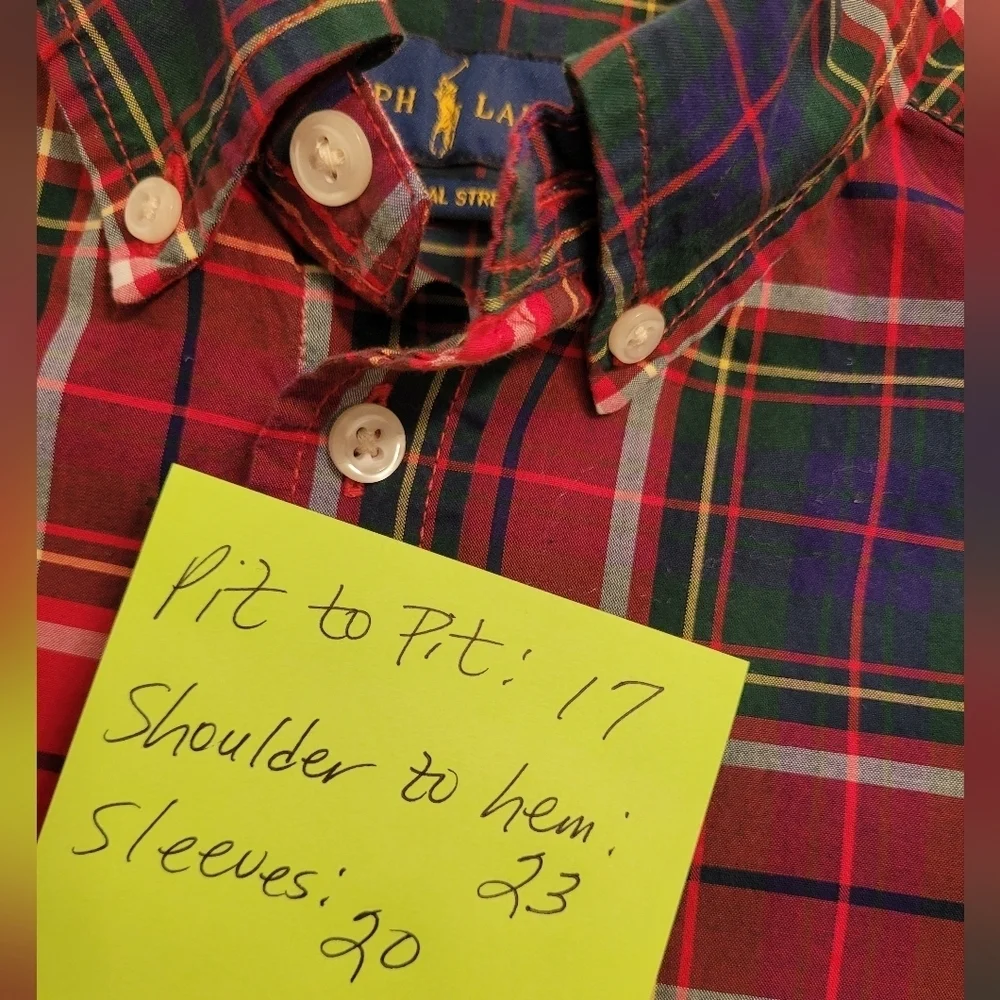 RALPH LAUREN Boys Medium 10/12 classic red plaid button-down long sleeve shirt